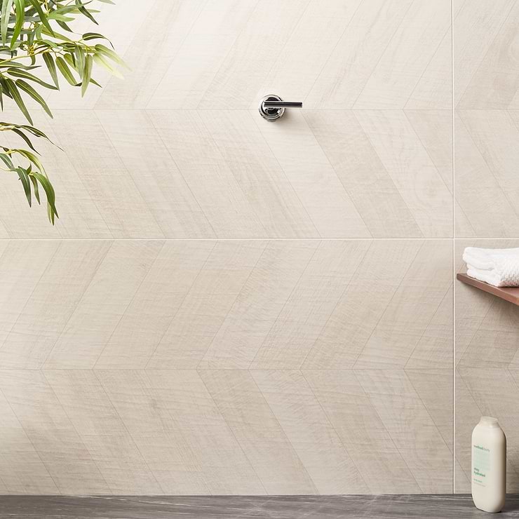 Kenridge Chevron White 24x48 Wood Look Matte Porcelain Tile