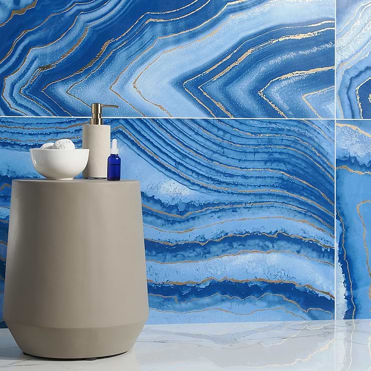 Agate Art Azul Blue 24x48 Artisan Decor Polished Porcelain Tile