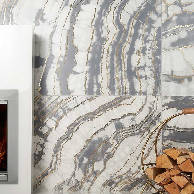 Agate Art Smoke Gray 24x48 Artisan Decor Polished Porcelain Tile