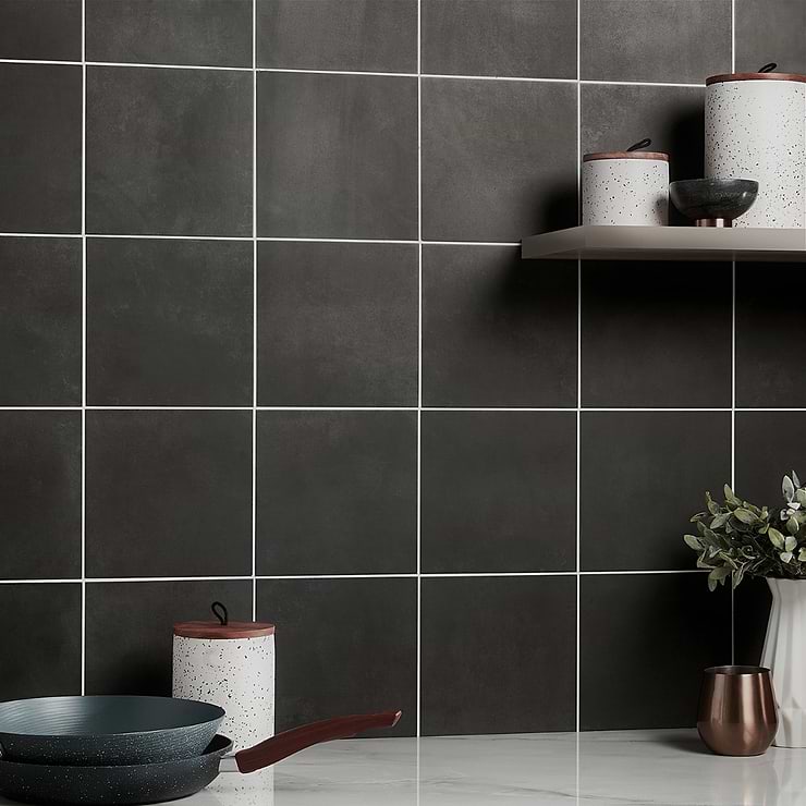 Art Geo by Elizabeth Sutton Cement Black 8x8 Matte Porcelain Tile