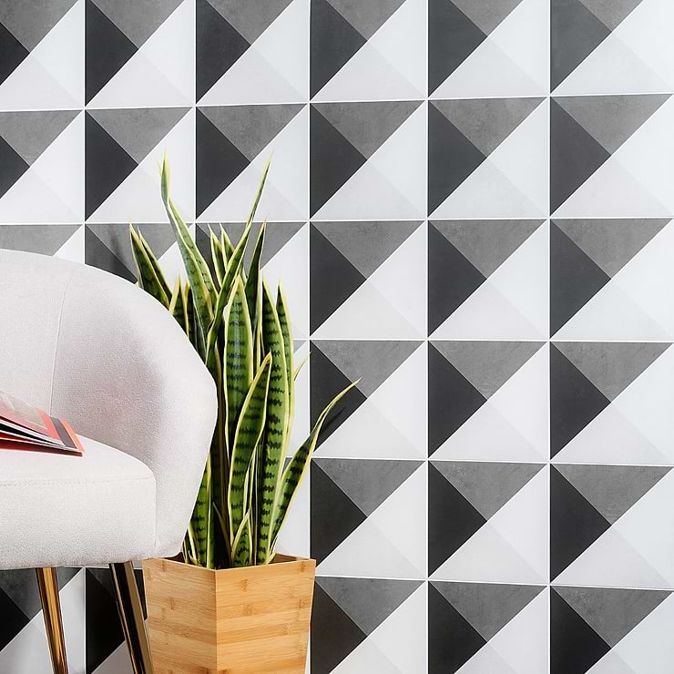 Art Geo by Elizabeth Sutton Cement Deco Charcoal Gray 8x8 Matte Porcelain Tile