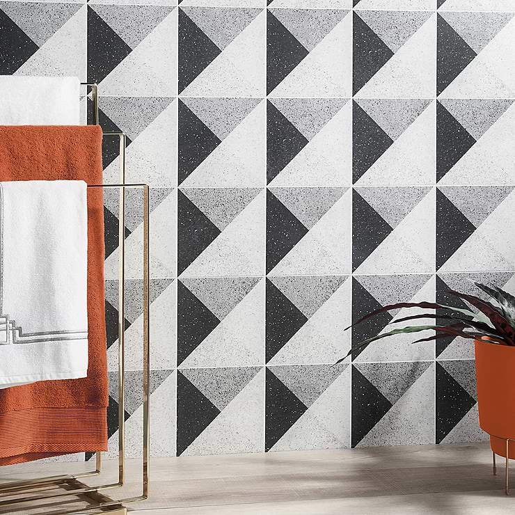 Art Geo by Elizabeth Sutton Terrazzo Deco Charcoal Gray 8x8 Matte Porcelain Tile