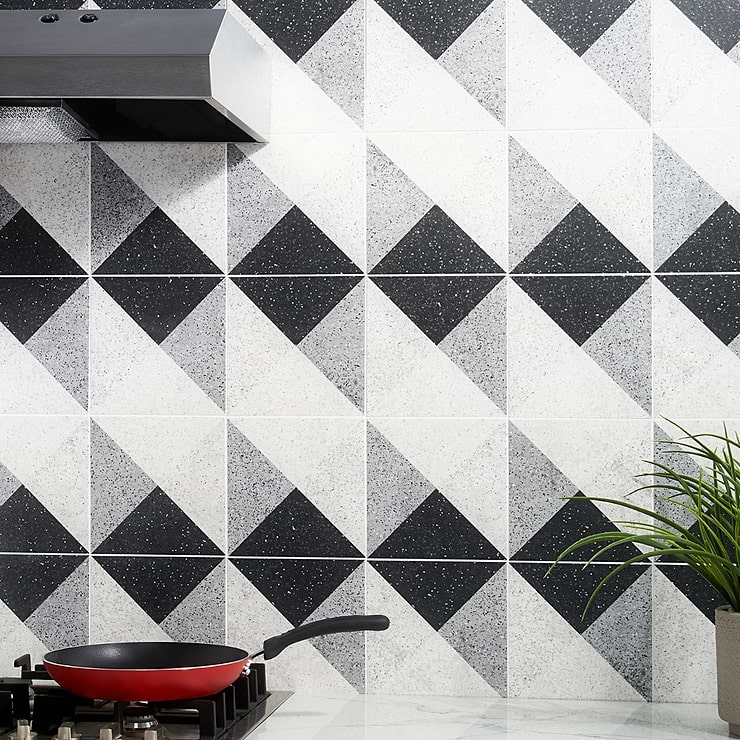 Art Geo by Elizabeth Sutton Terrazzo Deco Charcoal Gray 8x8 Matte Porcelain Tile: Pattern 3