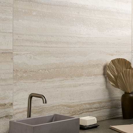 Romani Travertine Crema Beige 24x48 Stone Look Satin Porcelain Tile