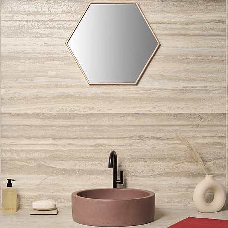 Romani Travertine Hazelnut Beige 24x48 Stone Look Satin Porcelain Tile