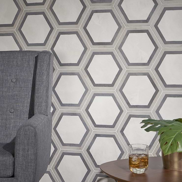 Ava Deco Sabbia Charcoal 8" Hexagon Matte Porcelain Tile