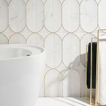 Calypso 3D Carved Bianco White Brass Inlay 8x16 Textured Honed Marble Limestone Tile