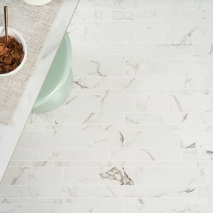 DreamStone Statuario Venato Railroad Polished Porcelain Mosaic
