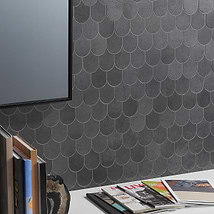 Bond Venom Black Charcoal Fishscale Plume Matte Porcelain Mosaic Tile