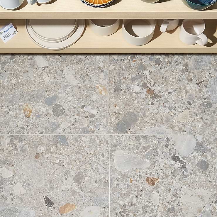 Rizo Earth Gray 24x24 Terrazzo Look Matte Porcelain Tile