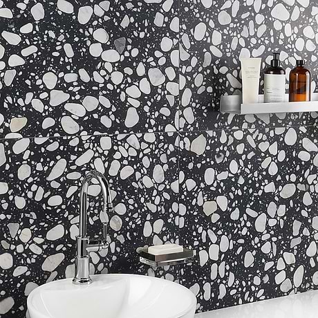 Terrazzo Italy Sacra Nero Black & White 24x24 Honed Terrazzo Tile