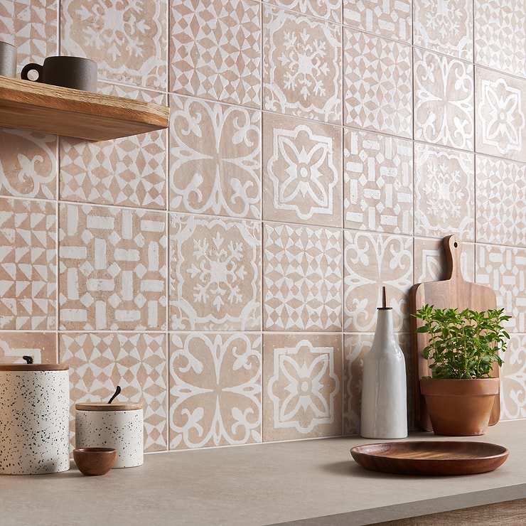 Angela Harris Mediterra Kasma Terra Cream Décor 8x8 Matte Porcelain Tile