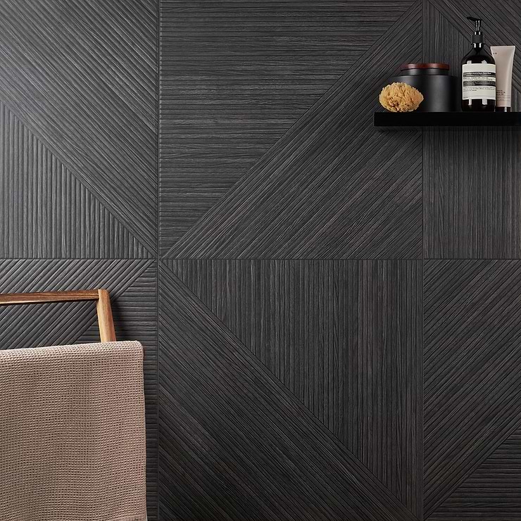 Enso Charcoal Black 24x48 Ribbed Matte Porcelain Wood Look Tile