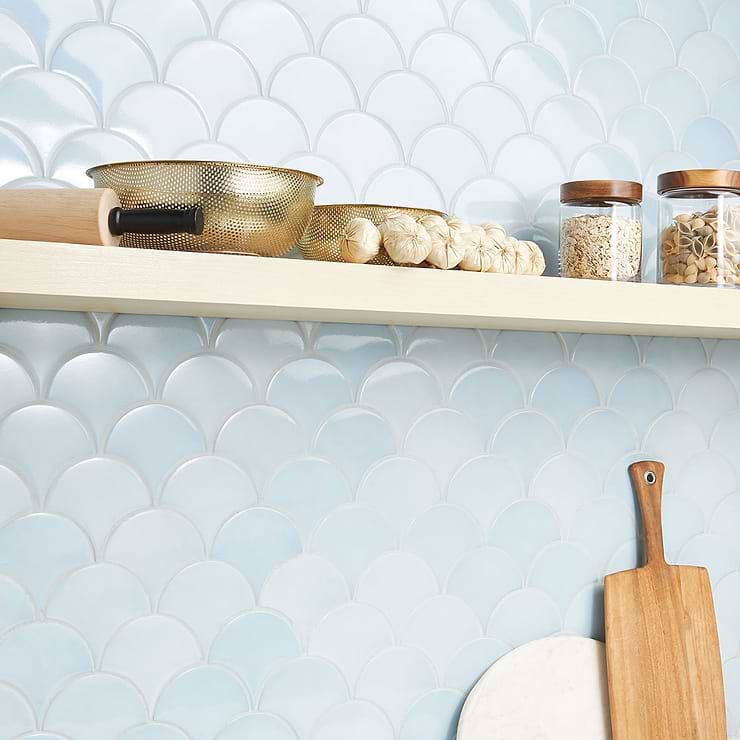 Highwater Maya Blue 2x5 Fishscale Polished Ceramic Wall Tile