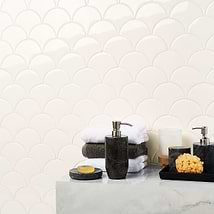 Highwater Rice White Fishscale 2x5 Polished Ceramic Wall Tile