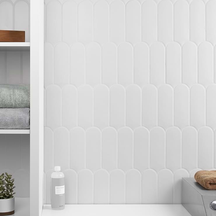 Parry White 3x8 Fishscale Matte Ceramic Wall Tile