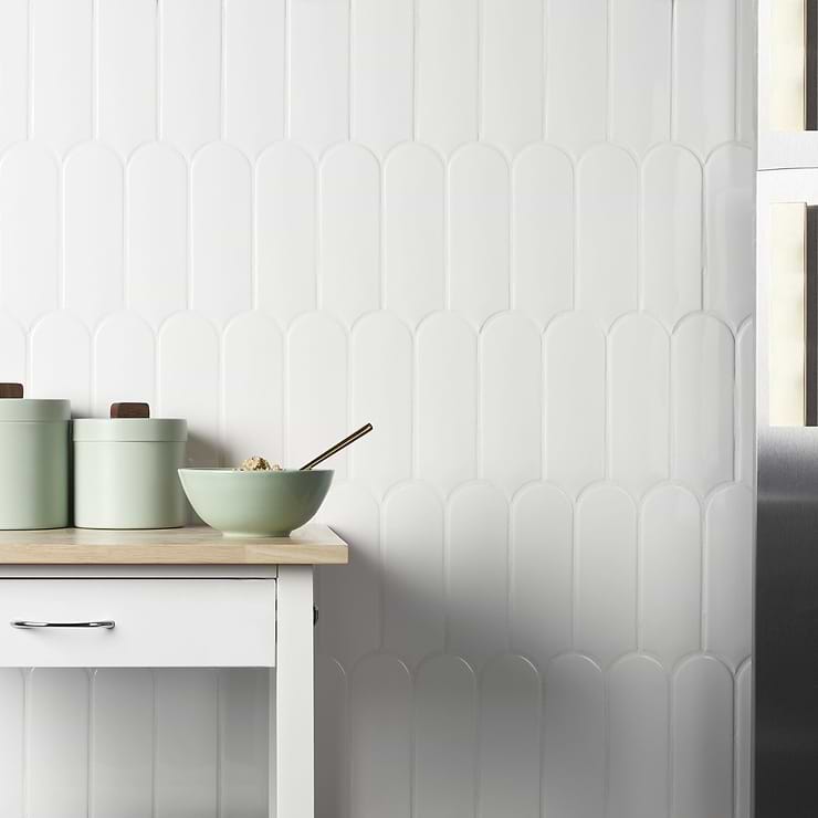 Parry White 3x8 Fishscale Glossy Ceramic Wall Tile