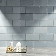 Bellami Framed Azul Blue Zucchero 5x10 Glossy Ceramic Subway Wall Tile