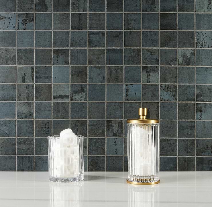 Angela Harris Inspira Oxide Metallic Blue 2x2 Matte Porcelain Mosaic Tile
