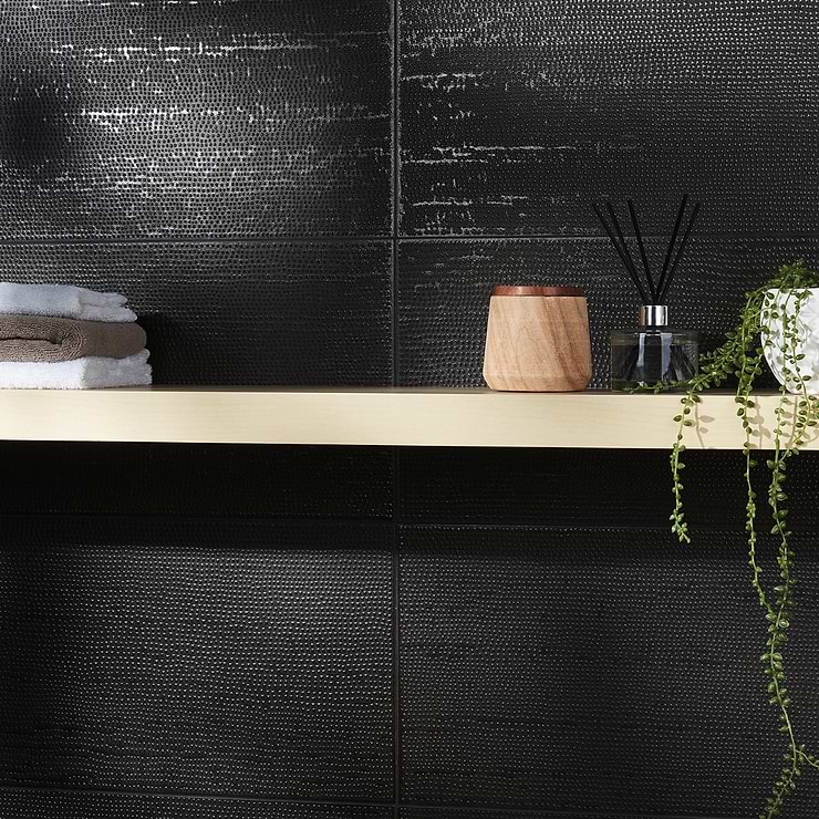 Rethink Decoro Leather Black 12x24 Textured Matte Porcelain Tile