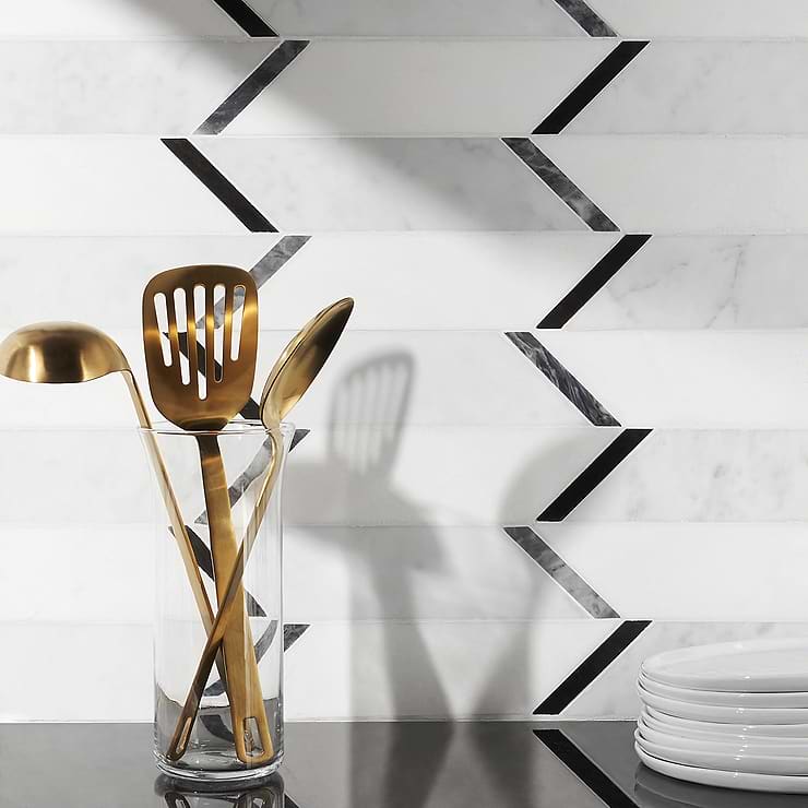 Fitz Blanco Grigio White Polished Marble Mosaic Tile