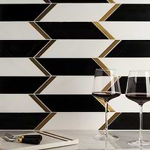 Fitz Classic Black & White Polished Marble & Brass Mosaic Tile