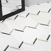 Fitz White Thassos Vera Polished Marble Mosaic Tile- Green and Pink Stripes