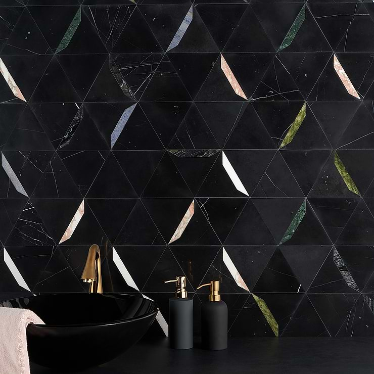 Tres Nero Gem Polished Marble Mosaic Tile