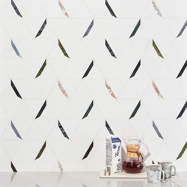 Tres Thassos Gem Polished Marble Mosaic Tile