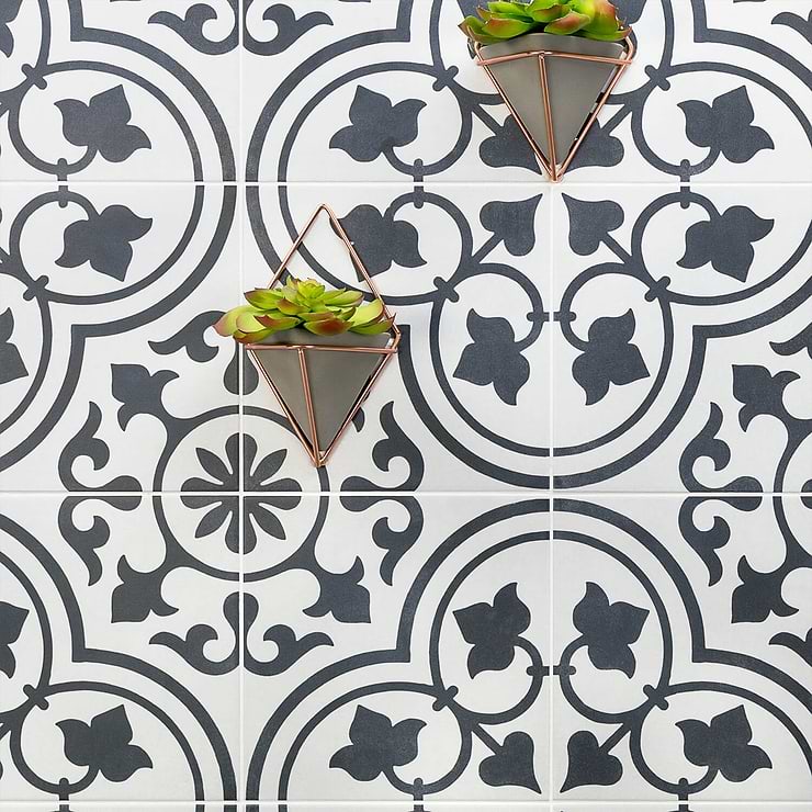 Cascais White Ornate 9x9 Matte Porcelain Tile