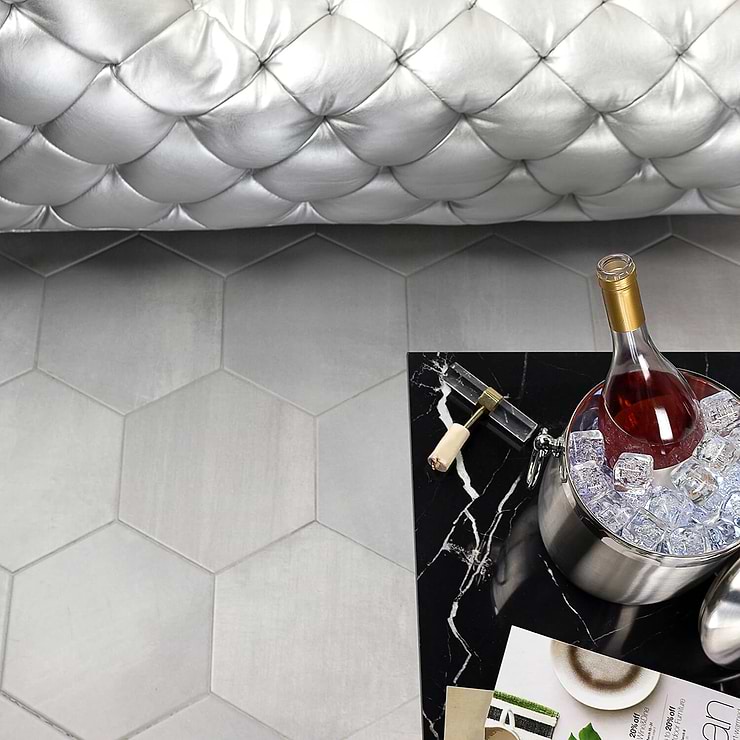 Paige Avorio 10" Hexagon Matte Cement Look Porcelain Tile