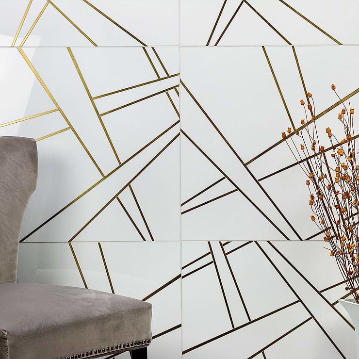 Empire White Nanoglass & Brass Tile 