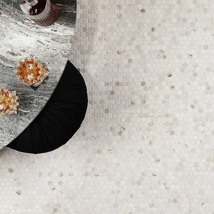 Alaska White 3/4" Penny round Polished Mosaic Tile