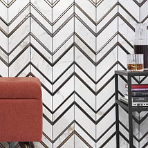Magma Chevron Florence Bronze & White Polished Calacatta Marble & Lava Stone Mosaic Tile