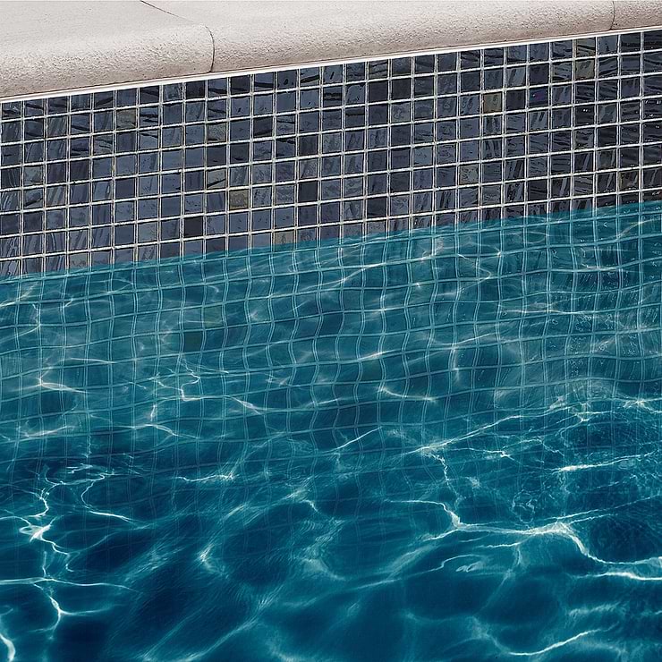 Swim Twilight Black Sky 1x1 Polished Glass Mosaic Tile