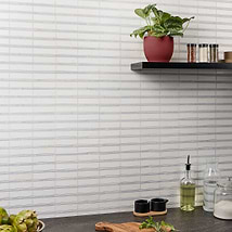 Rattan White Thassos & Blue Celeste 1x4 Polished Marble Mosaic Tile