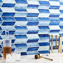 Maya Chevron Azur Blue 2x7 Polished Glass Mosaic Tile