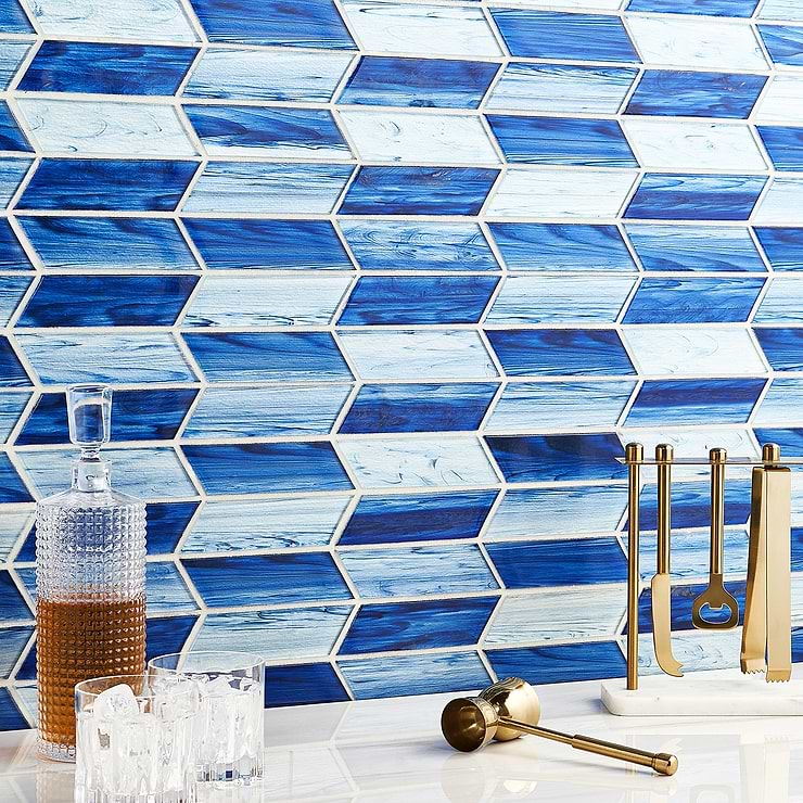 Maya Chevron Azur Glass Mosaic Tile