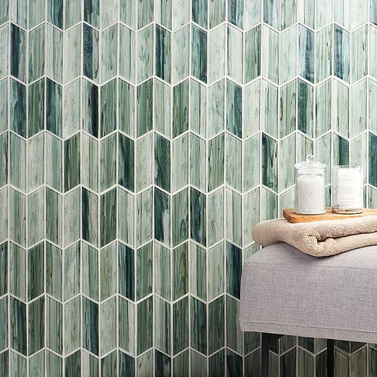 Maya Chevron Sage Mosaic Tile 