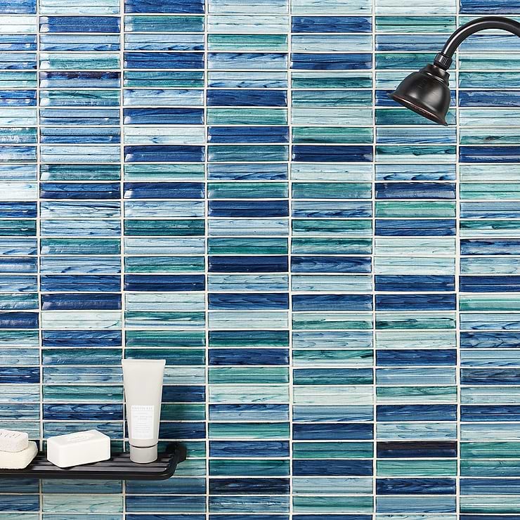 Maya Stacked Aqua Mosaic Tile 