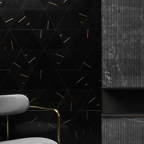 Ravi Nero Polished Marble and Brass 7x7 Mosaic Tile