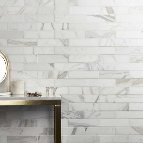Calacatta White Gold 2x8 Honed Marble Subway Tile