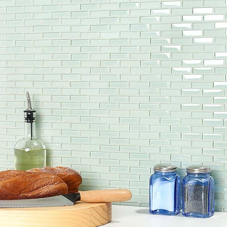 Loft Seafoam Green 1/2x2 Frosted Glass Brick Mosaic Tile