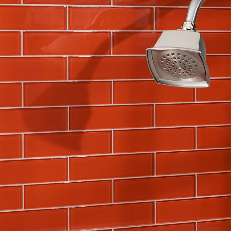 Loft Flame Orange 2x8 Polished Glass Subway Tile