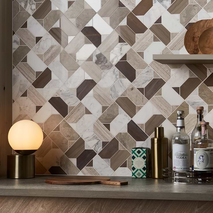 Isobel Russet Brown Polished Marble Luxury Mosaic Tile