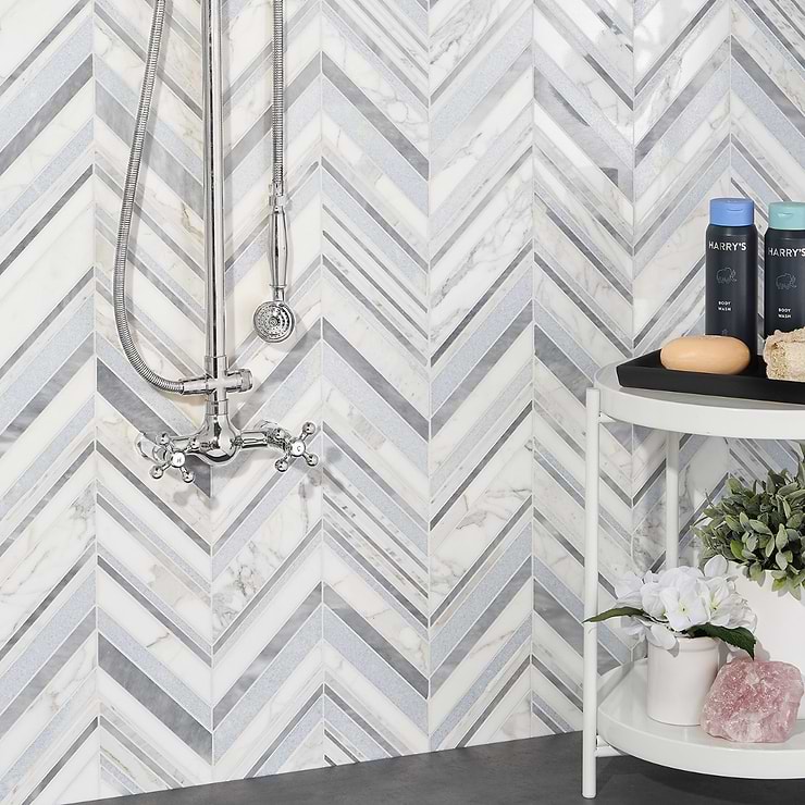 Aya Blue Polished Marble Mosaic Tile