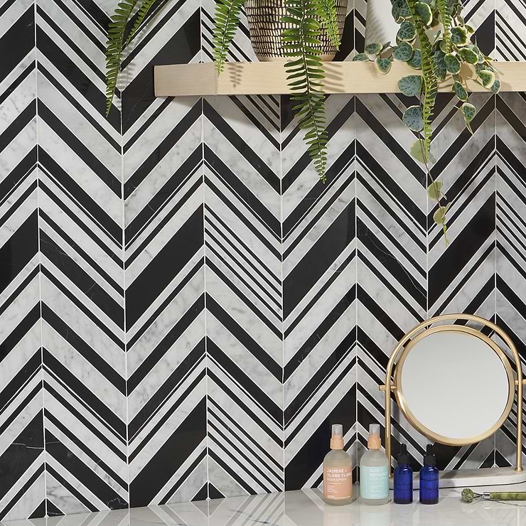 Aya Nero Polished Marble Mosaic Tile