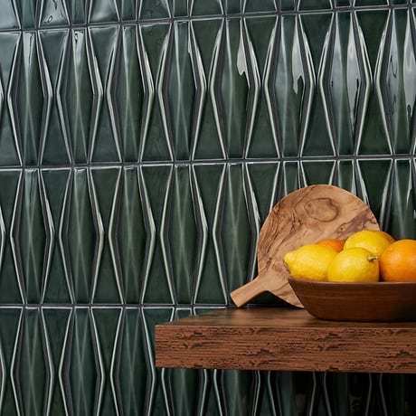 Nabi Harlequin Deep Emerald Green 2x8 Crackled Glossy Glass Mosaic Tile