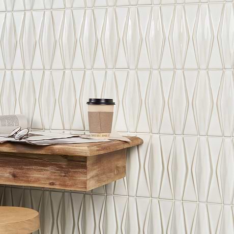 Nabi Harlequin Natural White 2x8 Glossy Glass Mosaic Tile