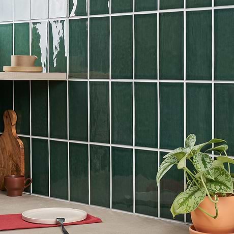 Nabi Subway Deep Emerald Green 4.5x9 Crackled Glossy Glass Tile